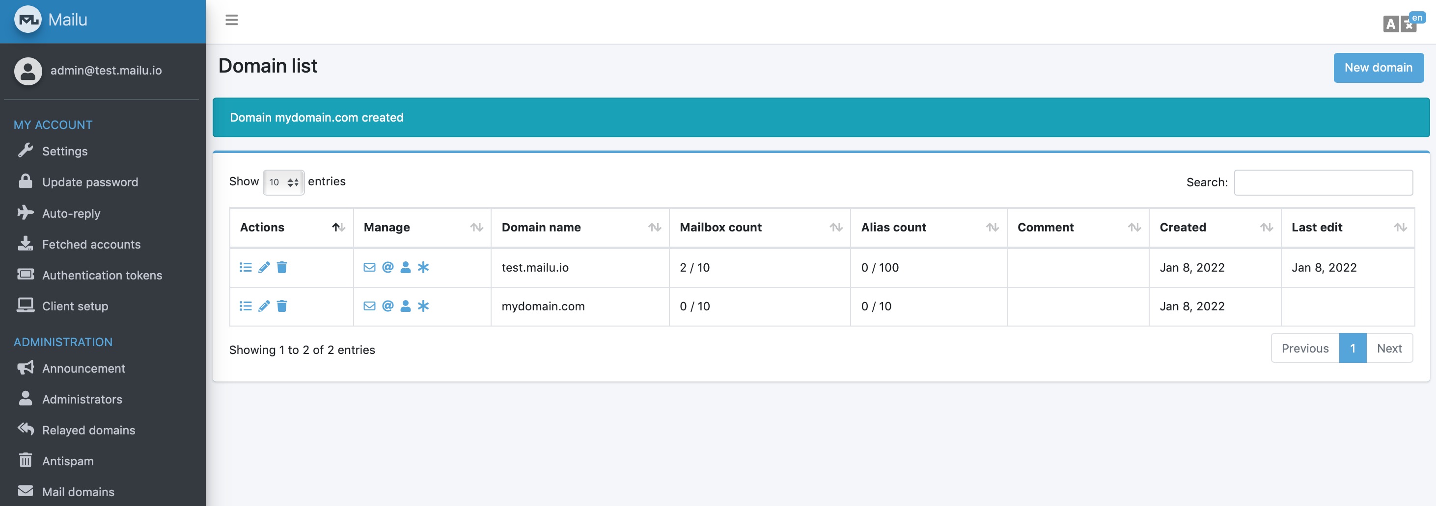 Mailu Domain Management